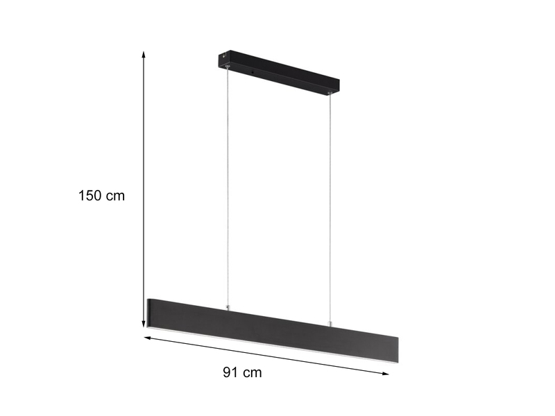 LED Pendelleuchte SILEAS Schwarz dimmbar mit Fernbedienung, Länge 91cm
