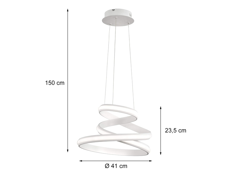 Ausgefallene LED Pendelleuchte TESS Weiß, Stufen Dimmer Ø 41cm