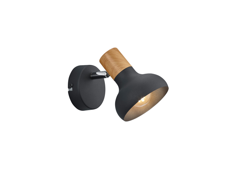 Wandstrahler LATIKA Metall Schwarz mit Holzoptik, Breite 10cm