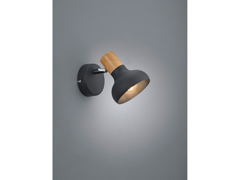 Wandstrahler LATIKA Metall Schwarz mit Holzoptik, Breite 10cm