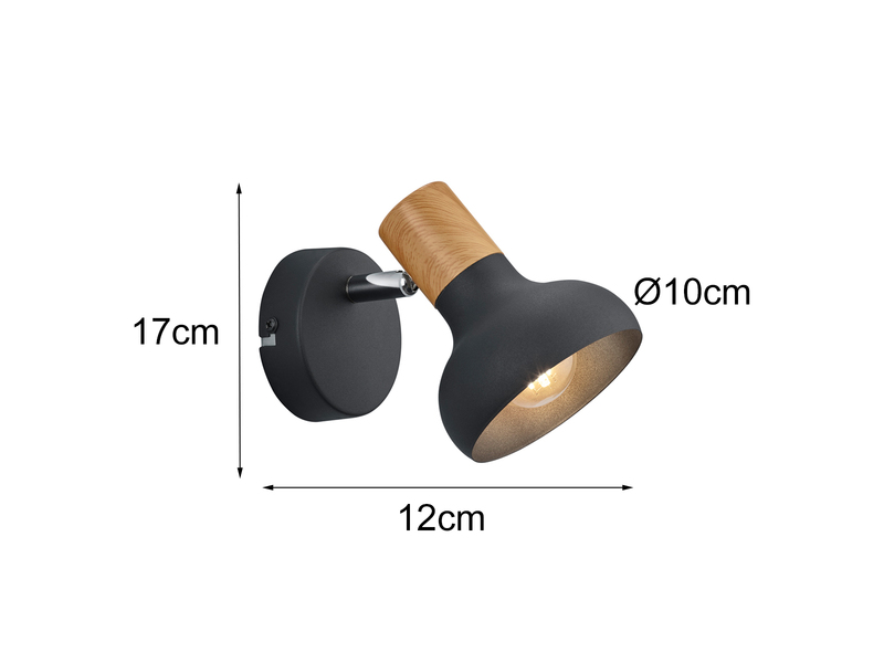 Wandstrahler LATIKA Metall Schwarz mit Holzoptik, Breite 10cm