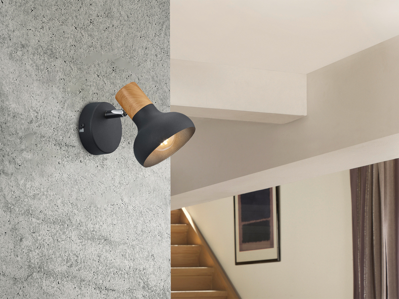 Wandstrahler LATIKA Metall Schwarz mit Holzoptik, Breite 10cm