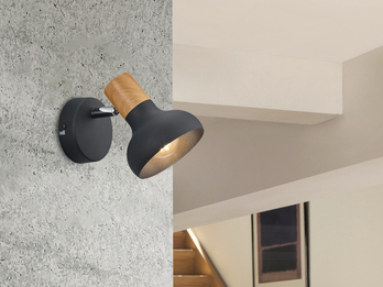 Wandstrahler LATIKA Metall Schwarz mit Holzoptik, Breite 10cm