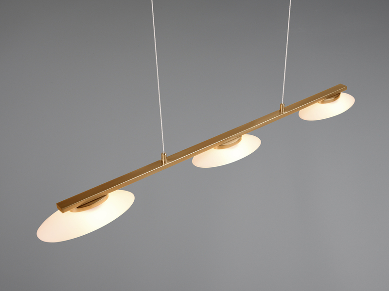 LED Balkenpendelleuchte MERTON Messing höhenverstellbar bis 150cm, Breite 102cm