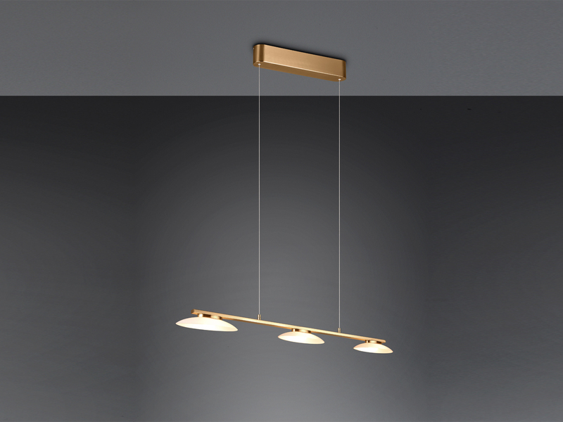 LED Balkenpendelleuchte MERTON Messing höhenverstellbar bis 150cm, Breite 102cm