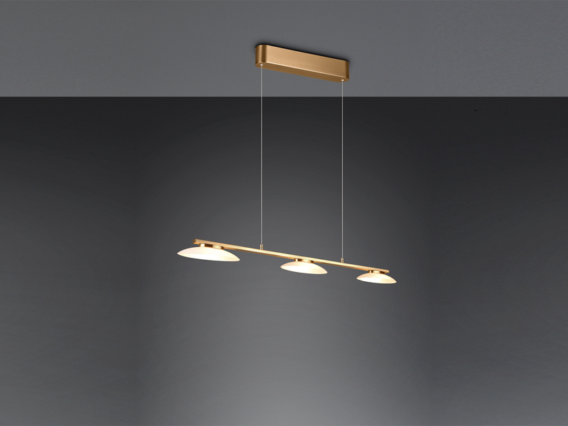 LED Balkenpendelleuchte MERTON Messing höhenverstellbar bis 150cm, Breite 102cm