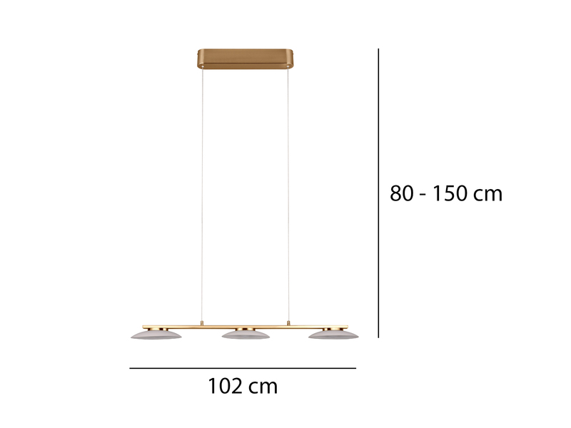 LED Balkenpendelleuchte MERTON Messing höhenverstellbar bis 150cm, Breite 102cm