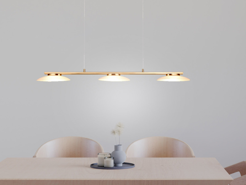 LED Balkenpendelleuchte MERTON Messing höhenverstellbar bis 150cm, Breite 102cm