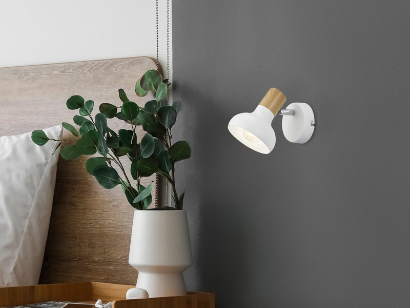 LED Wandstrahler Metall Weiß mit Holzoptik, Breite 10cm