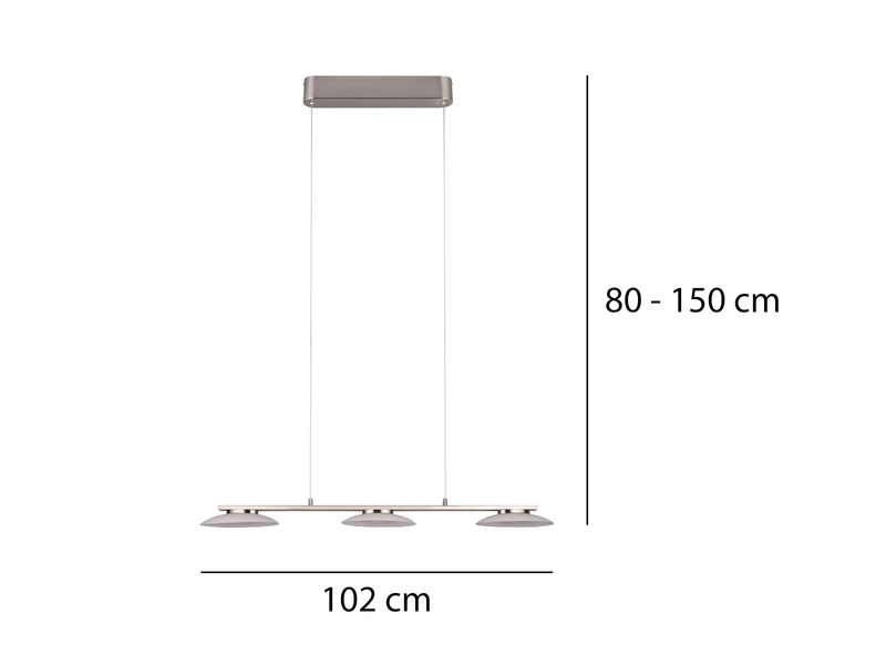 LED Balkenpendelleuchte MERTON Silber höhenverstellbar bis 150cm, Breite 102cm