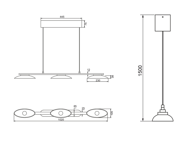 LED Balkenpendelleuchte MERTON Silber höhenverstellbar bis 150cm, Breite 102cm