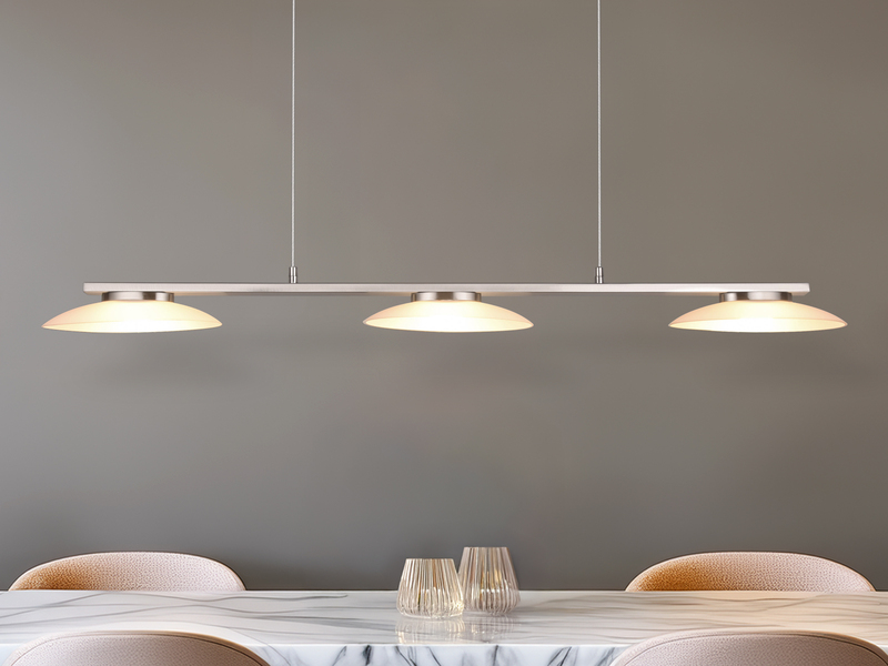 LED Pendelleuchte MERTON Silber dimmbar höhenverstellbar bis 150cm, Breite 102cm