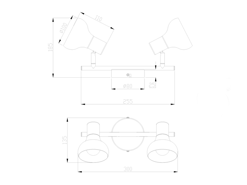 LED Deckenstrahler aus Metall in Schwarz & Holzoptik, Breite 30cm