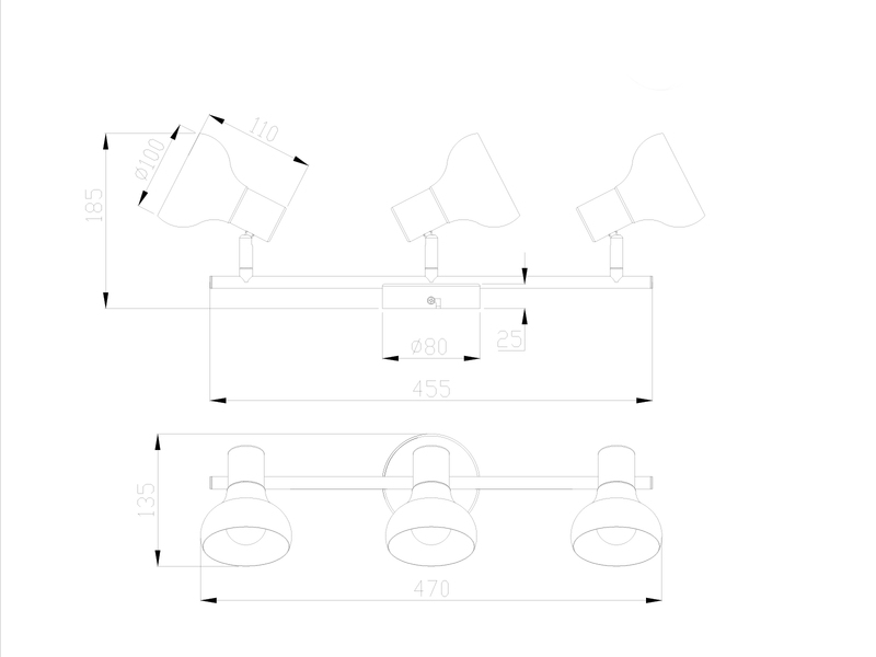 LED Deckenstrahler aus Metall in Weiß & Holzoptik, Breite 47cm