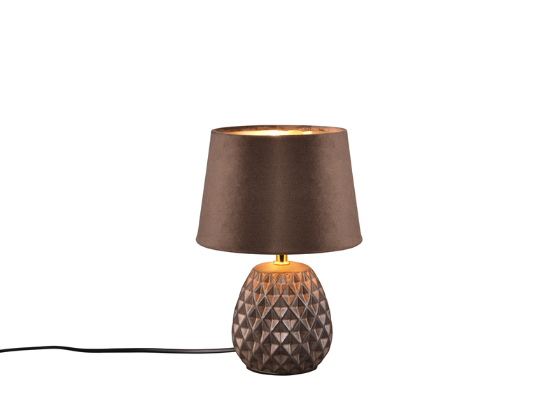 Retro Tischleuchte ARIANA mit Samtschirm in Braun Gold, Höhe 27cm