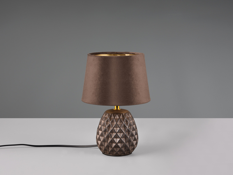 Retro Tischleuchte ARIANA mit Samtschirm in Braun Gold, Höhe 27cm