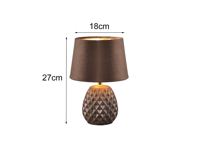 Retro Tischleuchte ARIANA mit Samtschirm in Braun Gold, Höhe 27cm