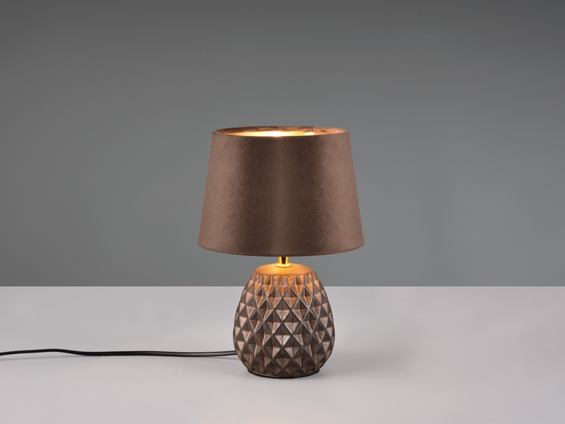 Retro Tischleuchte ARIANA mit Samtschirm in Braun Gold, Höhe 27cm