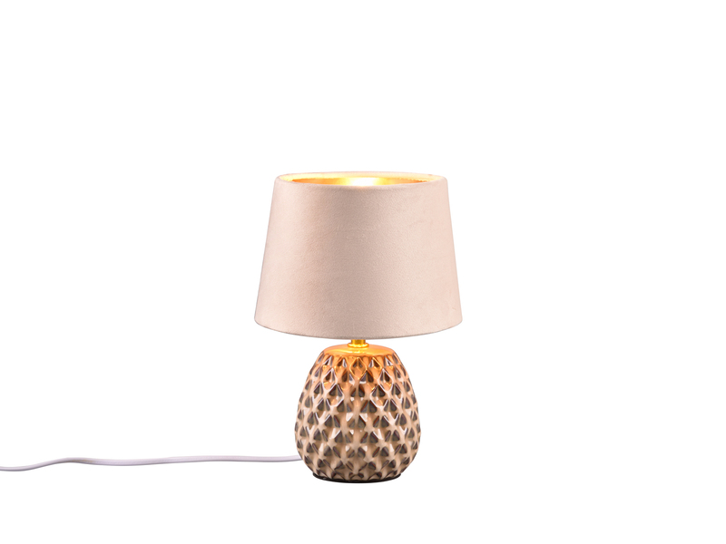 Retro Tischleuchte ARIANA mit Samtschirm in Beige/Gold, Höhe 27cm