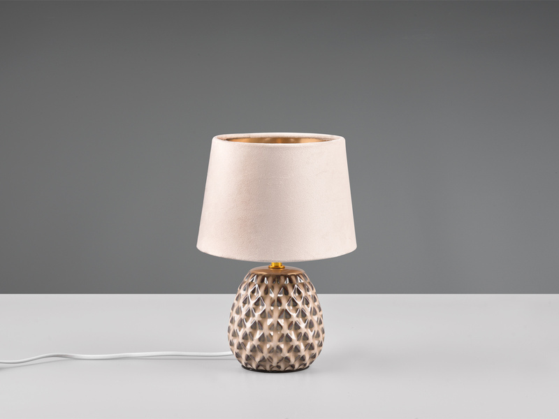 Retro Tischleuchte ARIANA mit Samtschirm in Beige/Gold, Höhe 27cm