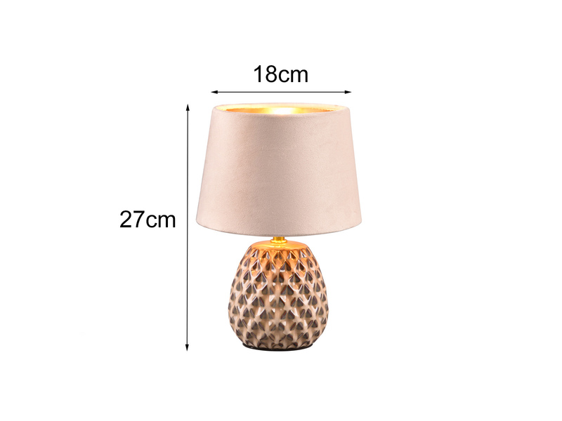 Retro Tischleuchte ARIANA mit Samtschirm in Beige/Gold, Höhe 27cm