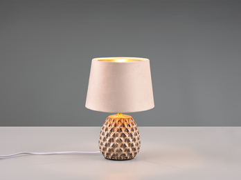 Retro Tischleuchte ARIANA mit Samtschirm in Beige/Gold, Höhe 27cm