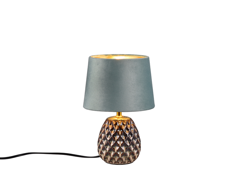 LED Retro Tischleuchte mit Samtschirm in Grün/Gold, Höhe 27cm