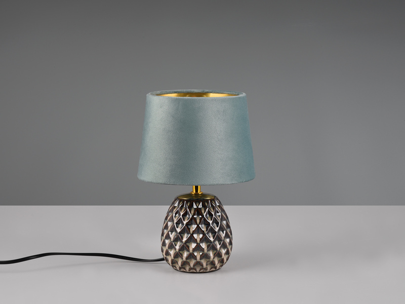 LED Retro Tischleuchte mit Samtschirm in Grün/Gold, Höhe 27cm