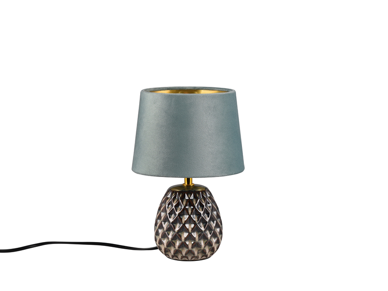 LED Retro Tischleuchte mit Samtschirm in Grün/Gold, Höhe 27cm