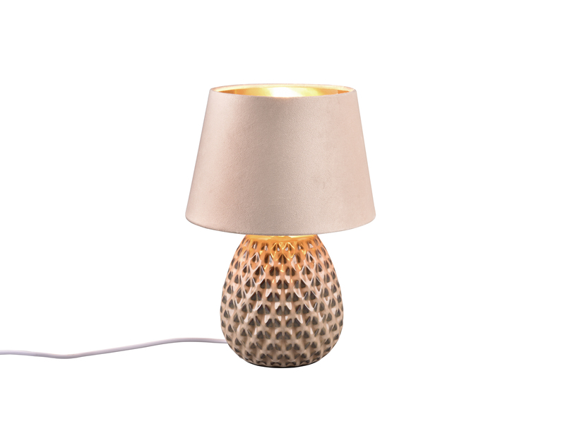 LED Retro Tischleuchte mit Samtschirm in Beige/Gold, Höhe 35cm