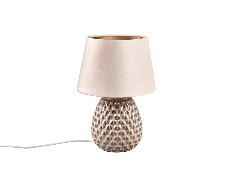 LED Retro Tischleuchte mit Samtschirm in Beige/Gold, Höhe 35cm