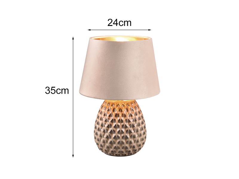 LED Retro Tischleuchte mit Samtschirm in Beige/Gold, Höhe 35cm