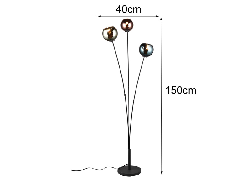 Ausgefallene LED Stehleuchte mit bunt verspiegelten Glaskugeln, Höhe 150cm