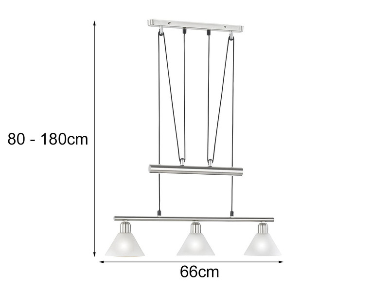 Pendelleuchte STAMINA mit Glas 3-flammig höhenverstellbar 80-180cm, B:66cm