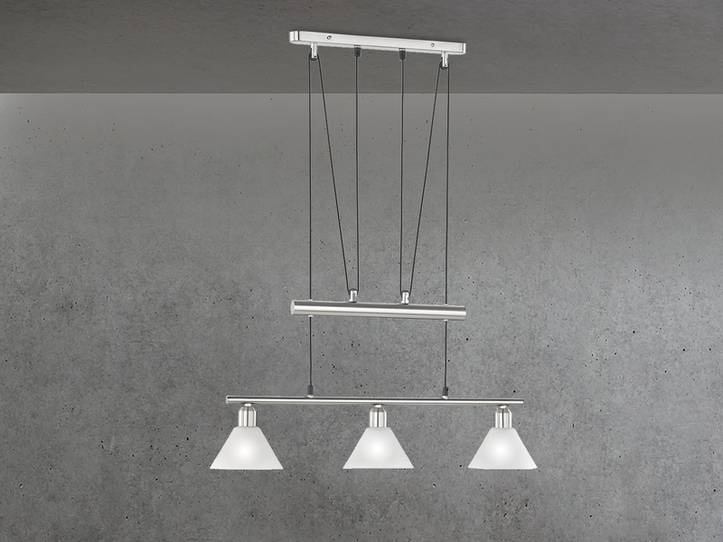 Pendelleuchte STAMINA mit Glas 3-flammig höhenverstellbar 80-180cm, B:66cm