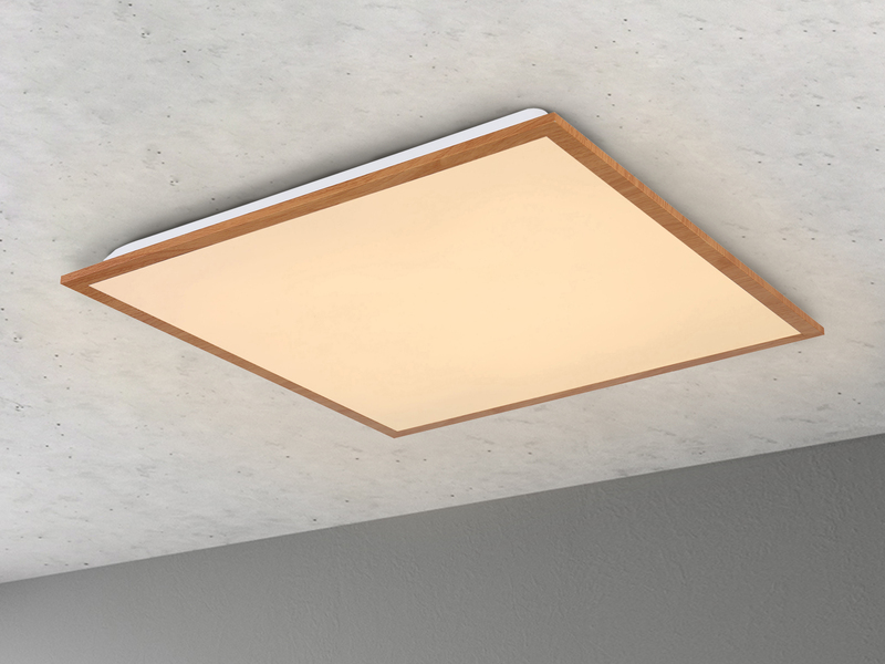 Flache LED Deckenleuchte DORO in Holzoptik, quadratisch 45x45cm