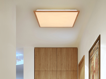 Flache LED Deckenleuchte DORO in Holzoptik, quadratisch 45x45cm