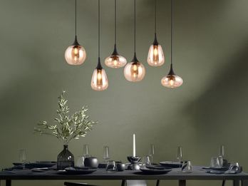 Pendelleuchte LUMINA 6-flammig, Glas amberfarbig, Breite 93cm