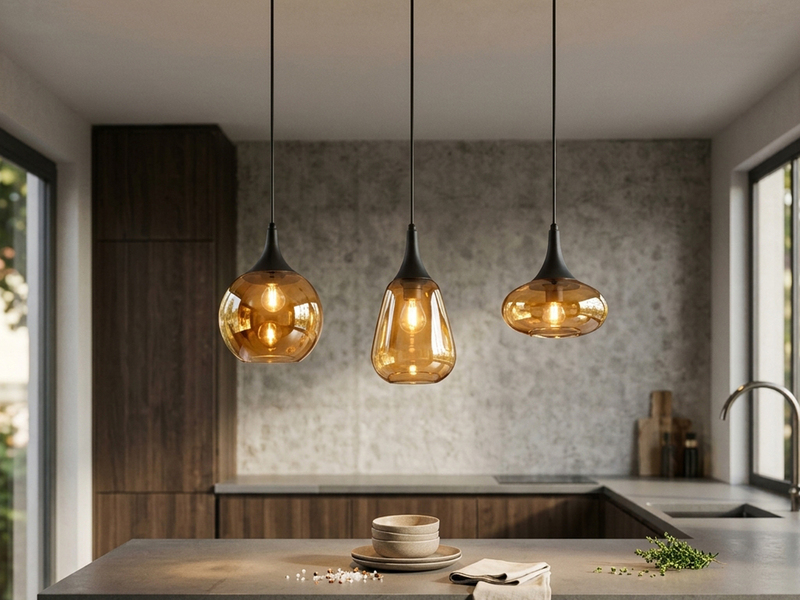 Pendelleuchte LUMINA 3-flammig, Glas Lampenschirme amberfarbig, Breite 69cm