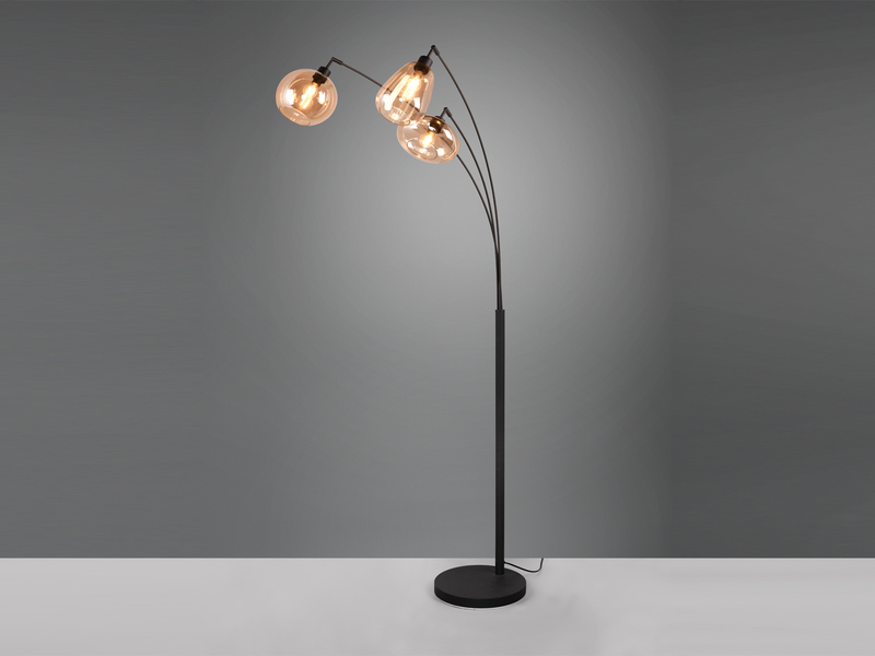 Große Stehlampe LUMINA mit 3 Glas Lampenschirmen amberfarbig, Höhe 200cm