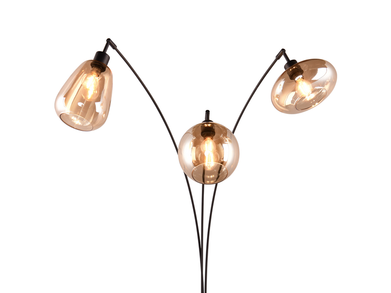 Große Stehlampe LUMINA mit 3 Glas Lampenschirmen amberfarbig, Höhe 200cm