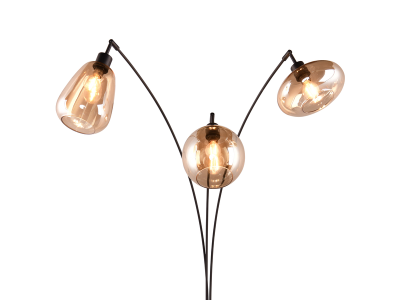 Große Stehleuchte LUMINA mit 3 Glas Lampenschirmen amberfarbig, H: 200cm