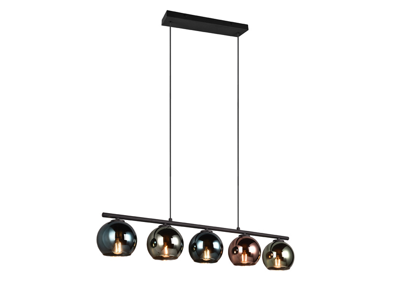 Ausgefallene LED Pendelleuchte mit bunt verspiegelten Glaskugeln, Breite 83cm