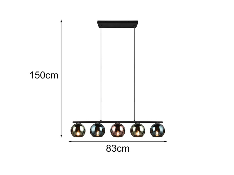 Ausgefallene LED Pendelleuchte mit bunt verspiegelten Glaskugeln, Breite 83cm