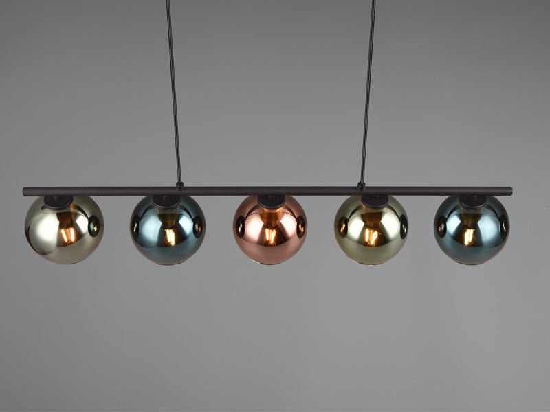 LED Pendelleuchte mit bunt verspiegelten Glaskugeln, Breite 83cm