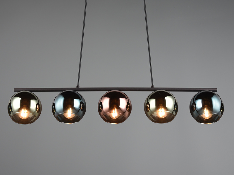 LED Pendelleuchte mit bunt verspiegelten Glaskugeln, Breite 83cm