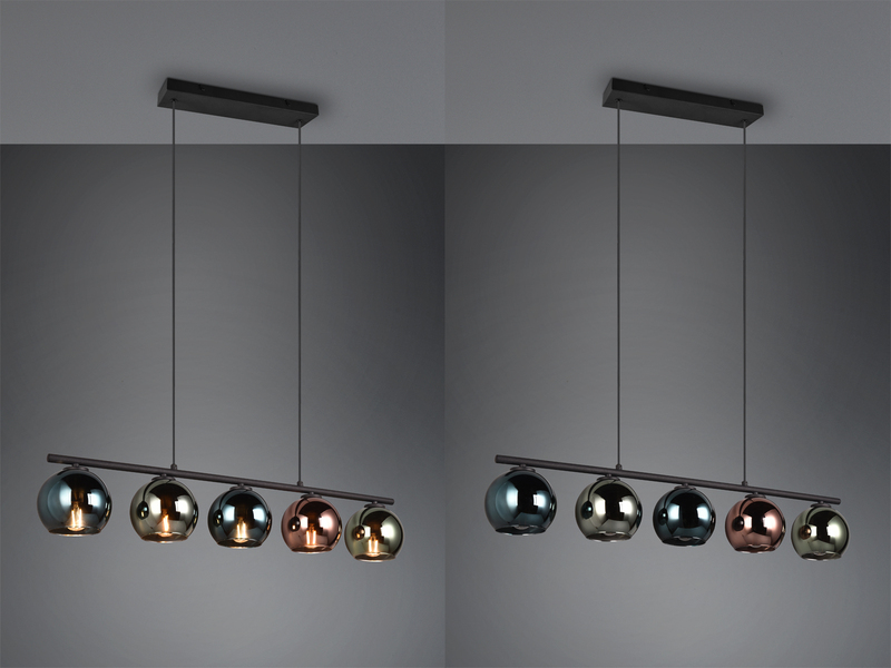 Ausgefallene LED Pendelleuchte mit bunt verspiegelten Glaskugeln, Breite 83cm