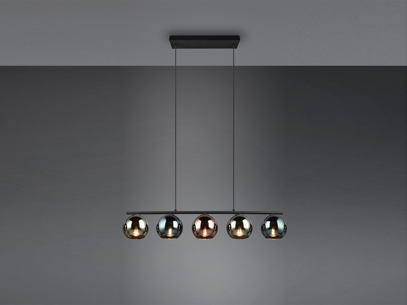 LED Pendelleuchte mit bunt verspiegelten Glaskugeln, Breite 83cm