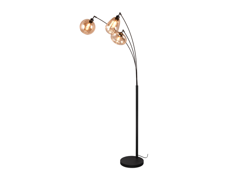 Große LED Stehleuchte mit 3 Glas Lampenschirmen amberfarbig, H: 200cm
