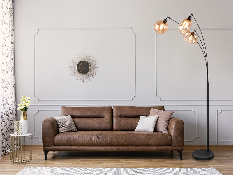 Große Stehleuchte mit 3 Glas Lampenschirmen Amber inkl. E14 LED, Höhe 200cm